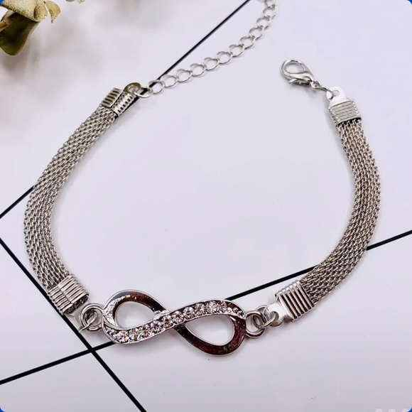 1- Brand New Silver Infinity w Rhinestones Bracelet, number 8 infinity silver - Picture 2 of 8
